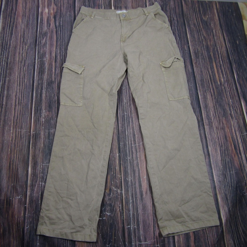 MNG Pants Womens 6 Beige Cotton Twill Cargo Pockets Casual Utility Zip Fly